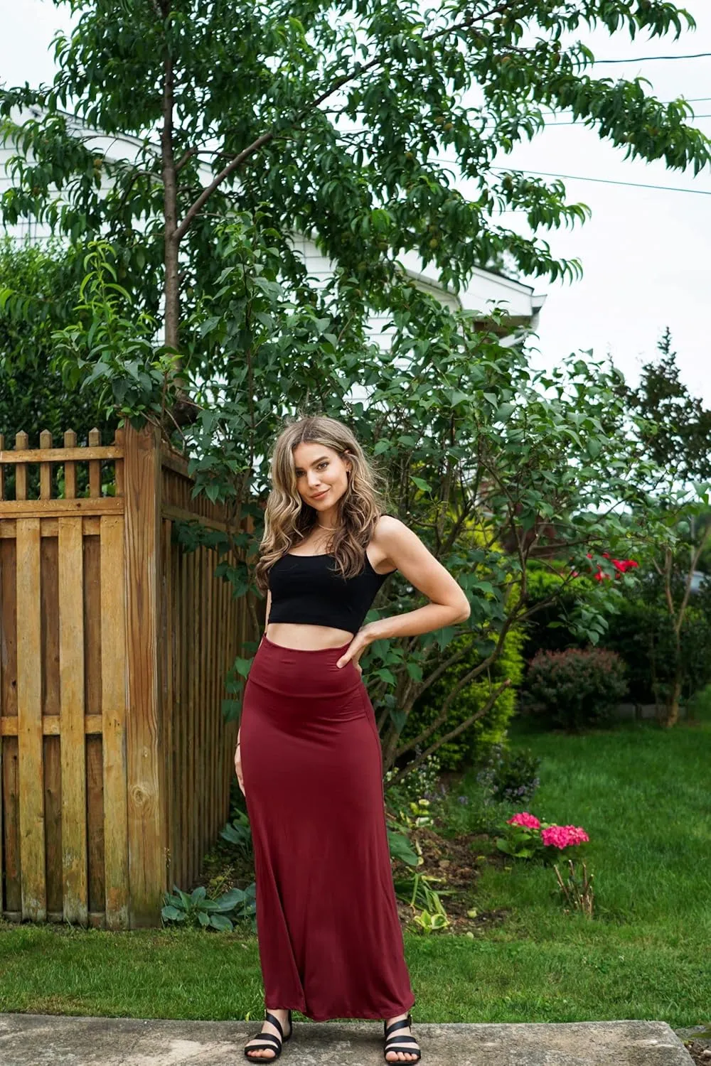 Free to Live 3 Pack Long Skirts for Women Fall Stretchy Flowy Maxi Skirt Dressy Casual for Work, Soft Fold Over High Waisted