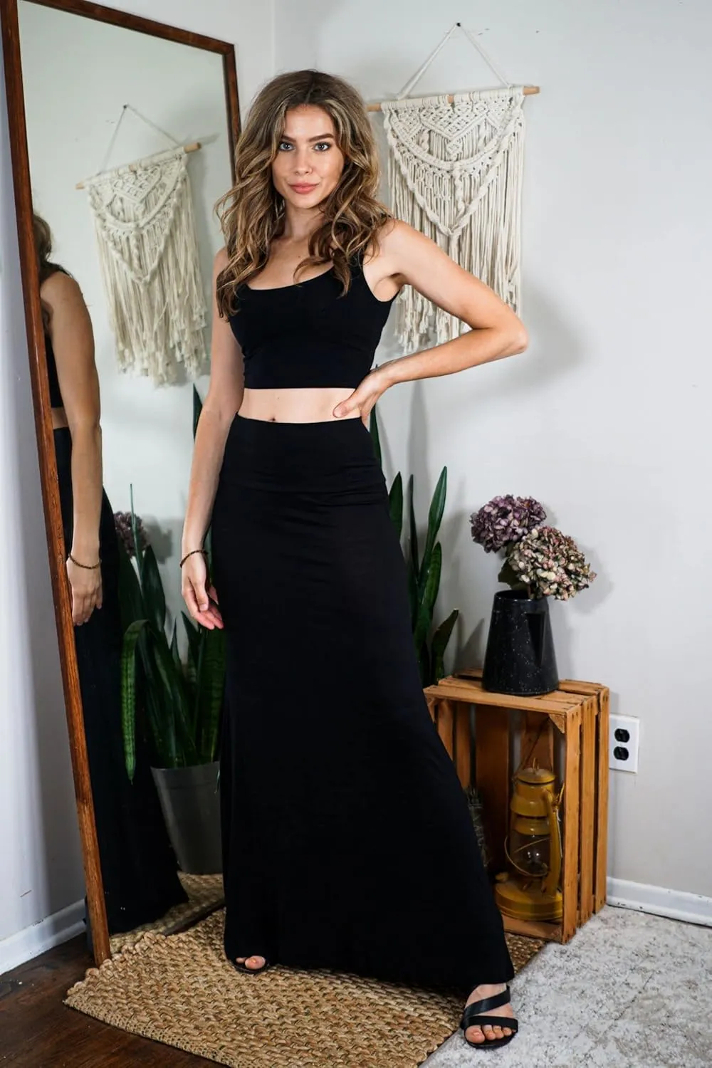 Free to Live 3 Pack Long Skirts for Women Fall Stretchy Flowy Maxi Skirt Dressy Casual for Work, Soft Fold Over High Waisted