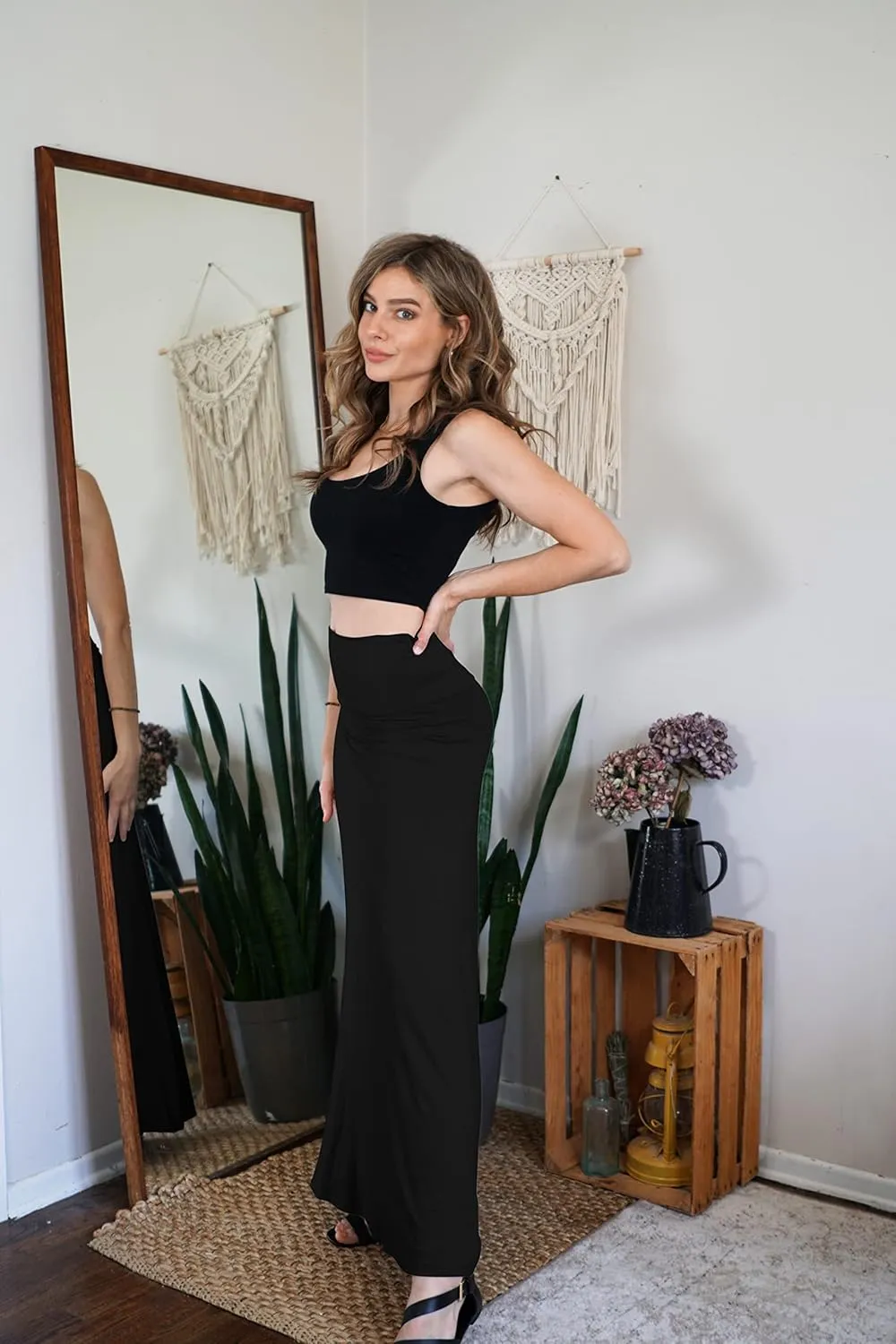 Free to Live 3 Pack Long Skirts for Women Fall Stretchy Flowy Maxi Skirt Dressy Casual for Work, Soft Fold Over High Waisted