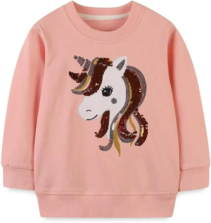 FreeLu Girls Cotton Pullover Sweatshirts Kids Cute Cartoon Printed Crewneck Tops