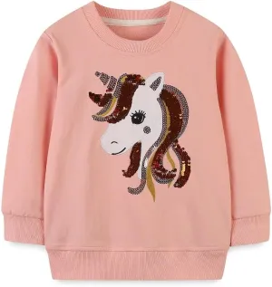 FreeLu Girls Cotton Pullover Sweatshirts Kids Cute Cartoon Printed Crewneck Tops