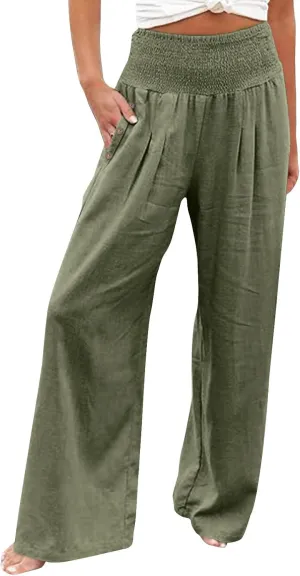 FZVYD Tummy Control Women High Waist Lounge Pants Casual Wide Leg Boho Trouser 2025 Summer Drawstring Sweatpants with Pocket