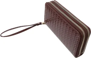 GALPADA Double Zipper Long Wallet Large Capacity Split Leather Blocking Compact Wristlet Purse