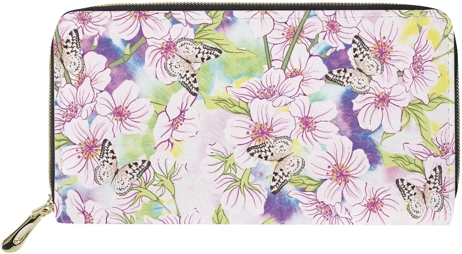 GIFTPUZZ Butterfly Wallets for Women Girls Rfid Blocking Purse Evening Party Fashion Clutch Cash Bag PU Leather Zip Coin Pocket Card Slots Handbag