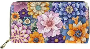 GIFTPUZZ Mandala Print Purse Handbag Flower Zip Around PU Leather Wallet Unisex Outdoor Travel Handbag with Zipper and PU Leather Storage Bag