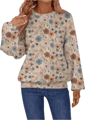 GORGLITTER Women's Floral Graphic Sweatshirt Colorful Oversized Long Sleeve Crewneck Pullover Tops