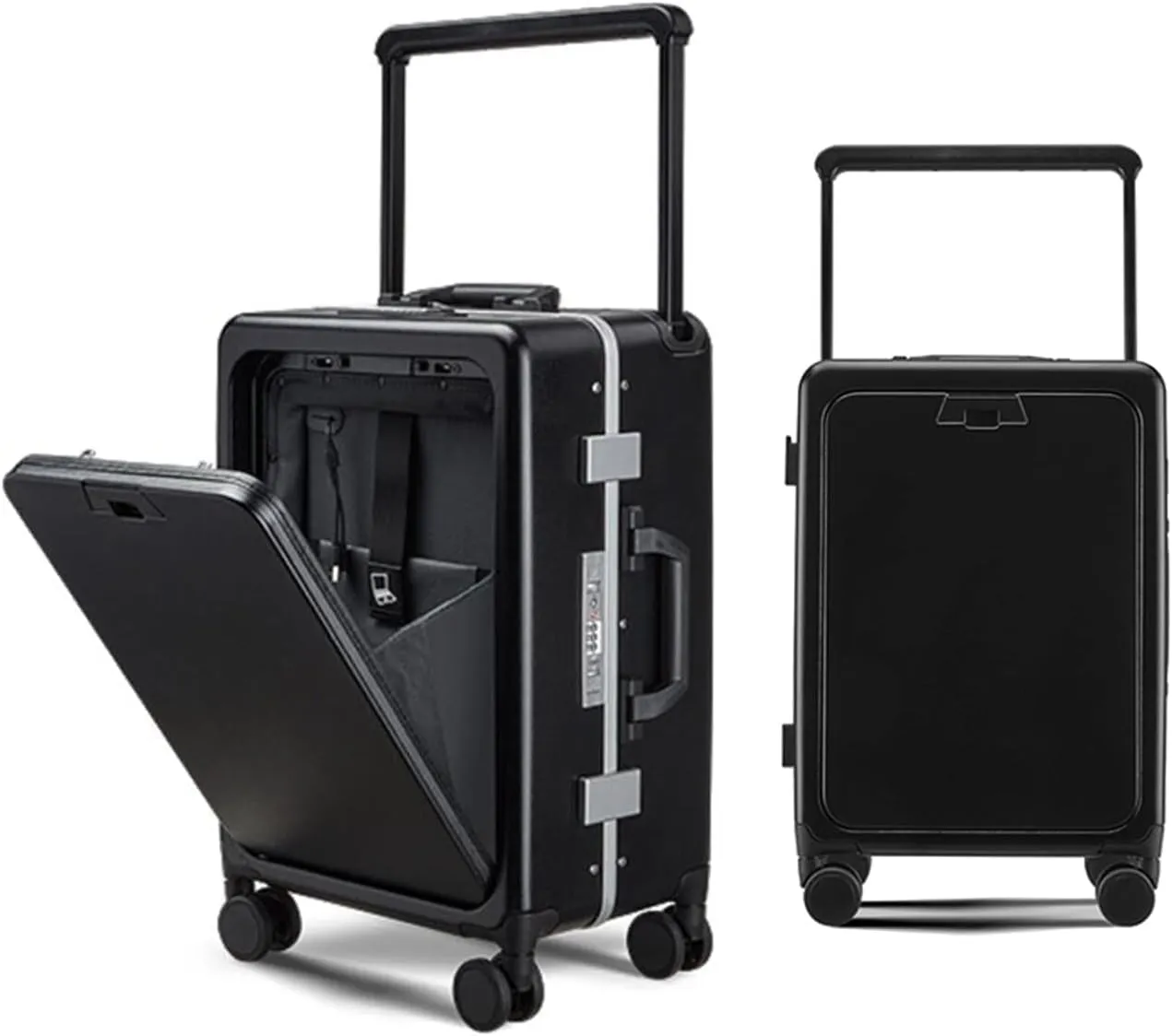 Hard shell Carry On Luggage, Front Opening PC ABS Suitcase with Aluminum Frame, 360 Spinner Wheels, Business Travel Cabin Bag (Black, 20inch)