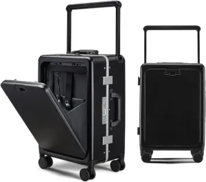 Hard shell Carry On Luggage, Front Opening PC ABS Suitcase with Aluminum Frame, 360 Spinner Wheels, Business Travel Cabin Bag (Black, 24inch)