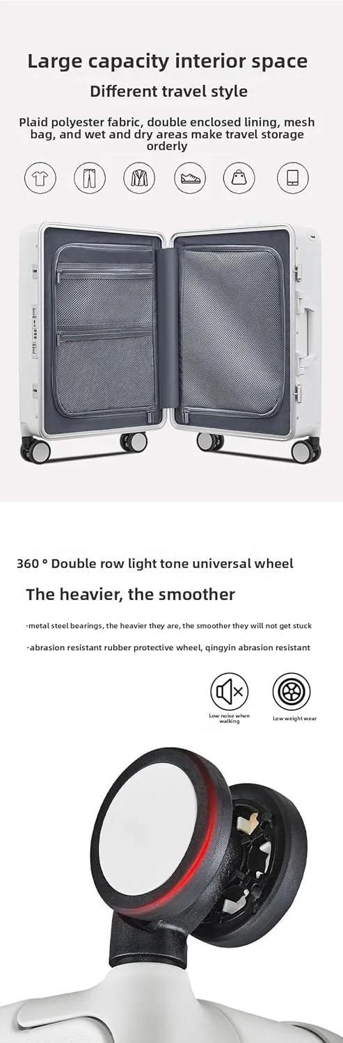 Hard shell Carry On Luggage, Front Opening PC ABS Suitcase with Aluminum Frame, 360 Spinner Wheels, Business Travel Cabin Bag (Black Zipper Version, 20inch)