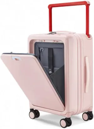 Hard shell Carry On Luggage, Front Opening PC ABS Suitcase with Aluminum Frame, 360 Spinner Wheels, Business Travel Cabin Bag (Pink Zipper Version, 24inch)
