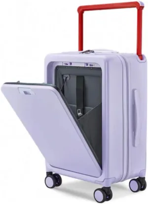 Hard shell Carry On Luggage, Front Opening PC ABS Suitcase with Aluminum Frame, 360 Spinner Wheels, Business Travel Cabin Bag (Purple Zipper Version, 20inch)
