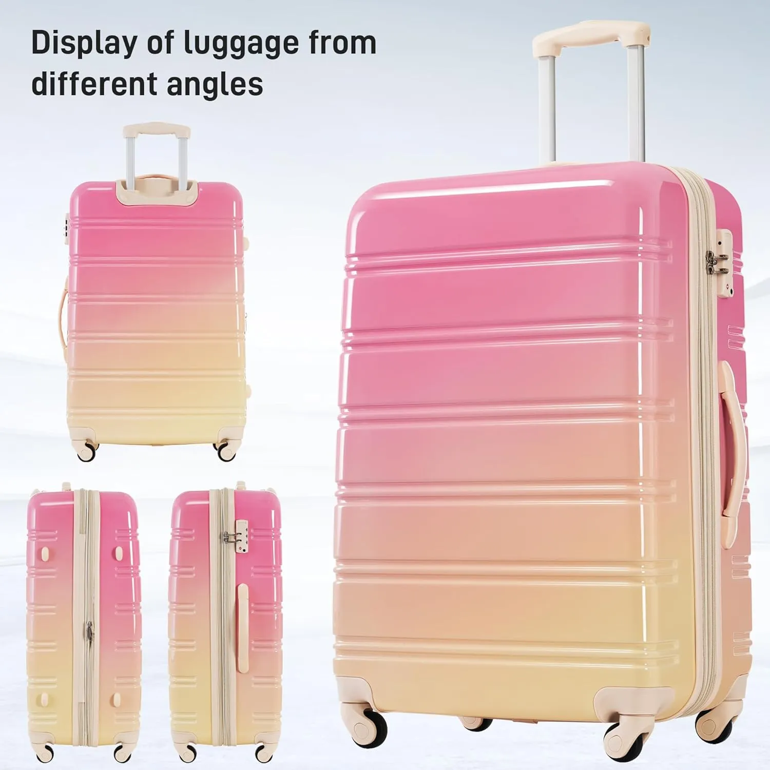 Hardshell 3-Piece Gradient Luggage Set Expandable Luggage Set with 360 Spinner Wheels & TSA Lock - Lightweight Suitcases in 20"/24"/28" Sizes (Pink and Yellow)