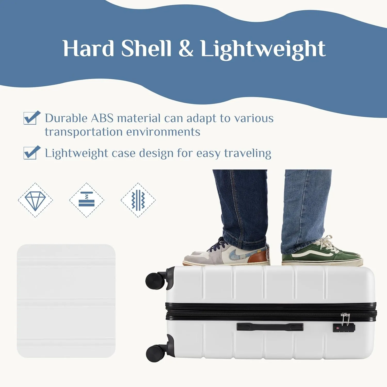 Hardshell ABS Expandable Suitcase with 360 Spinner Wheels & TSA Lock, Durable Luggage Sets for Travel, Retractable Handle Carry-On Suitcase with Scratch-Resistant Shell (White, 20 Inch)