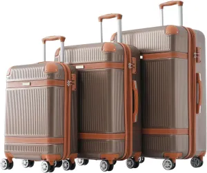 Hardshell Luggage Set Lightweight ABS Construction with Silent 360-Degree Spinner Wheels TSA Lock 3-Piece Suitcase 20in 24in 28in Durable Travel Luggage for Family Trips Business Travel