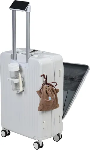 Hardside Expandable Spinner Wheel Luggage,Smart Spinner Carry-On Luggage Built-In lock Carry on Suitcase,with Cup Holder & USB Type-C Charging Port & Phone Stand for Trip 24Inch