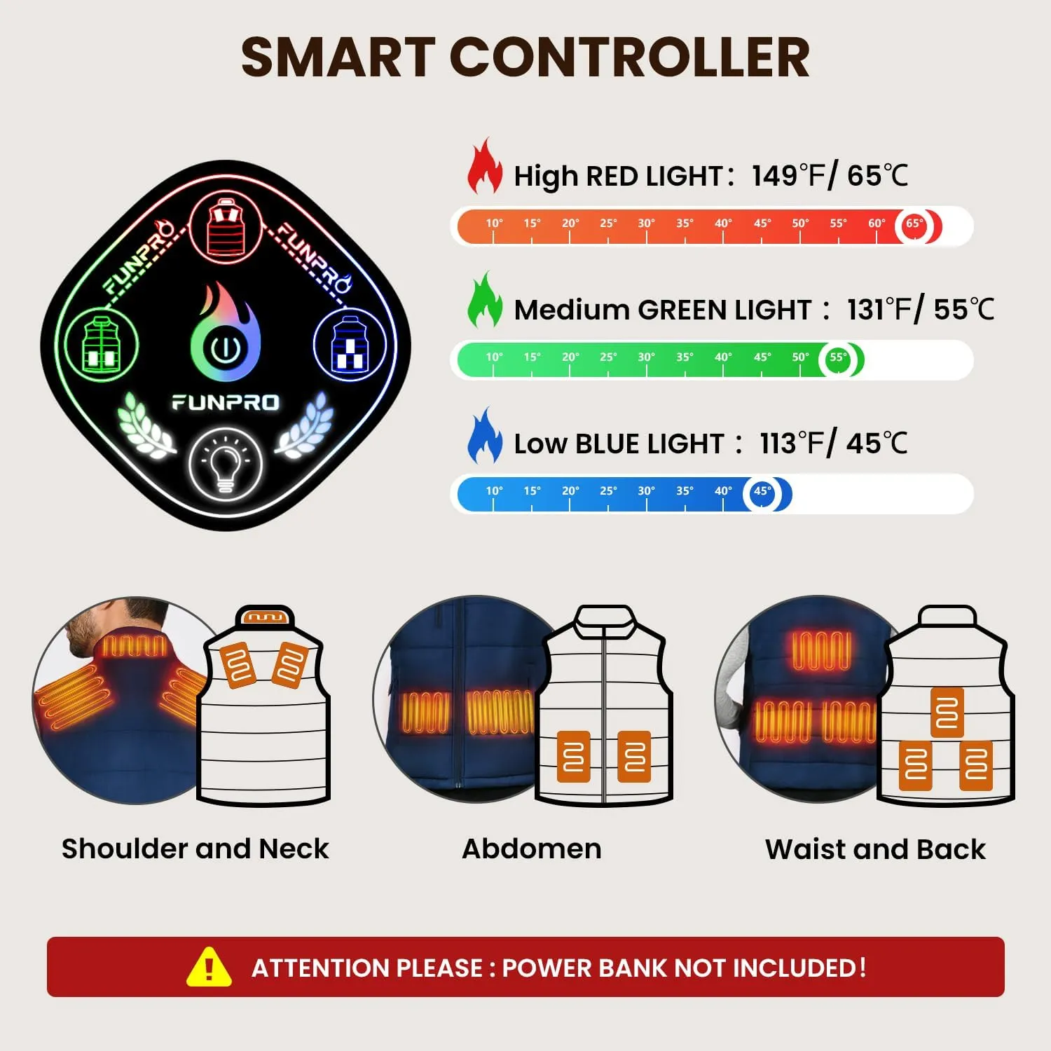 Heated Vest for Men, 5 in-1 Smart Controller, Lights-out Design, Lightweight (Battery Pack Not Included)
