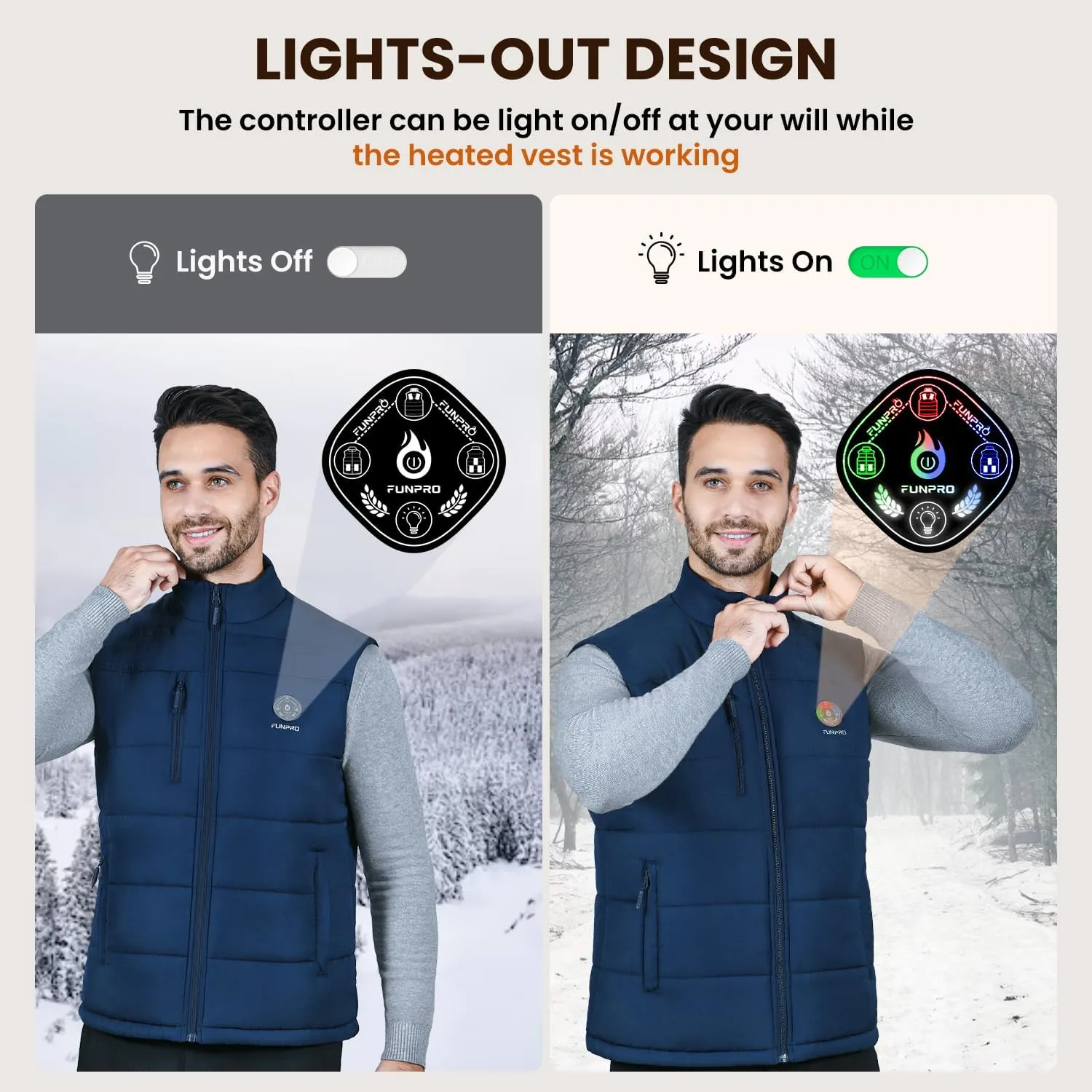 Heated Vest for Men, 5 in-1 Smart Controller, Lights-out Design, Lightweight (Battery Pack Not Included)