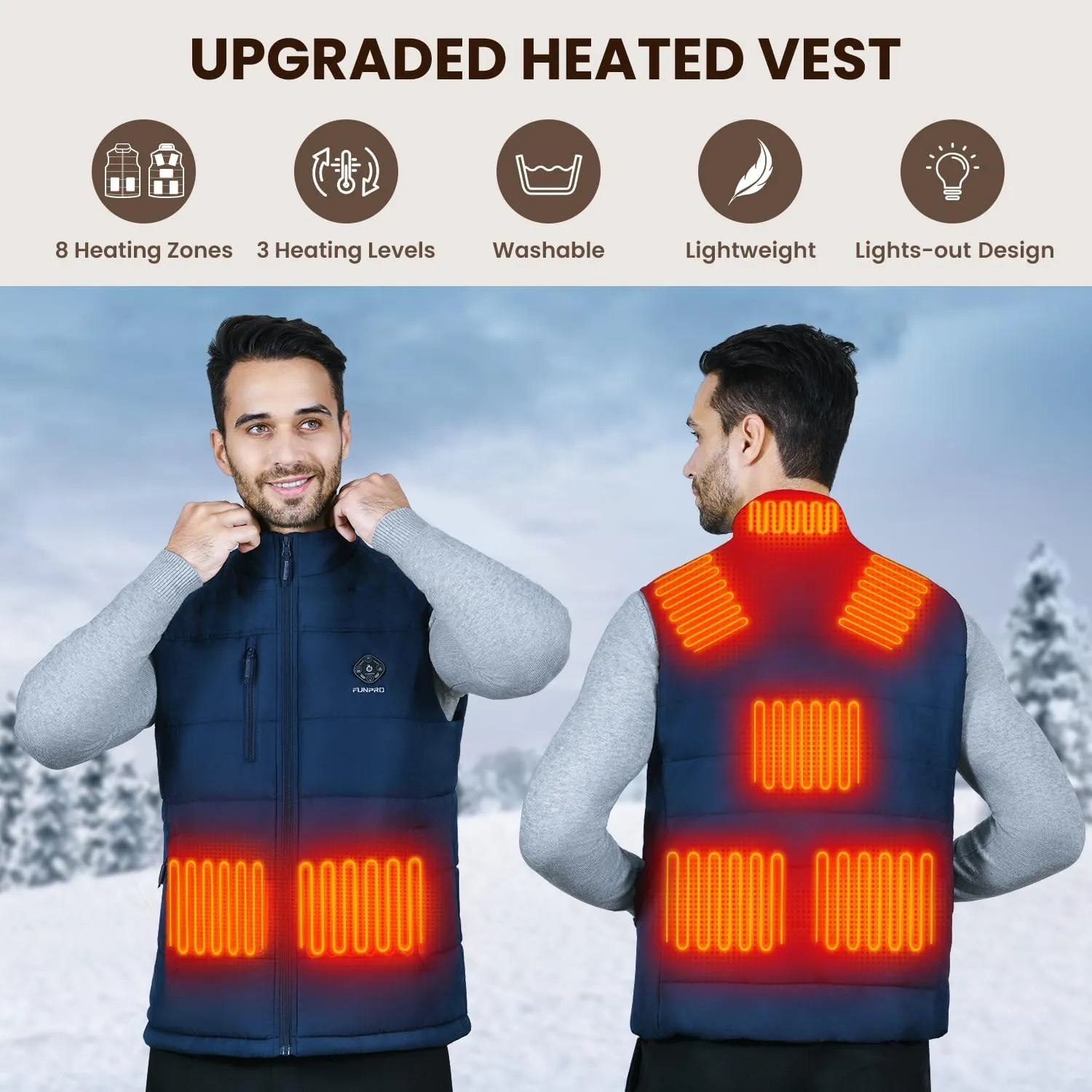 Heated Vest for Men, 5 in-1 Smart Controller, Lights-out Design, Lightweight (Battery Pack Not Included)