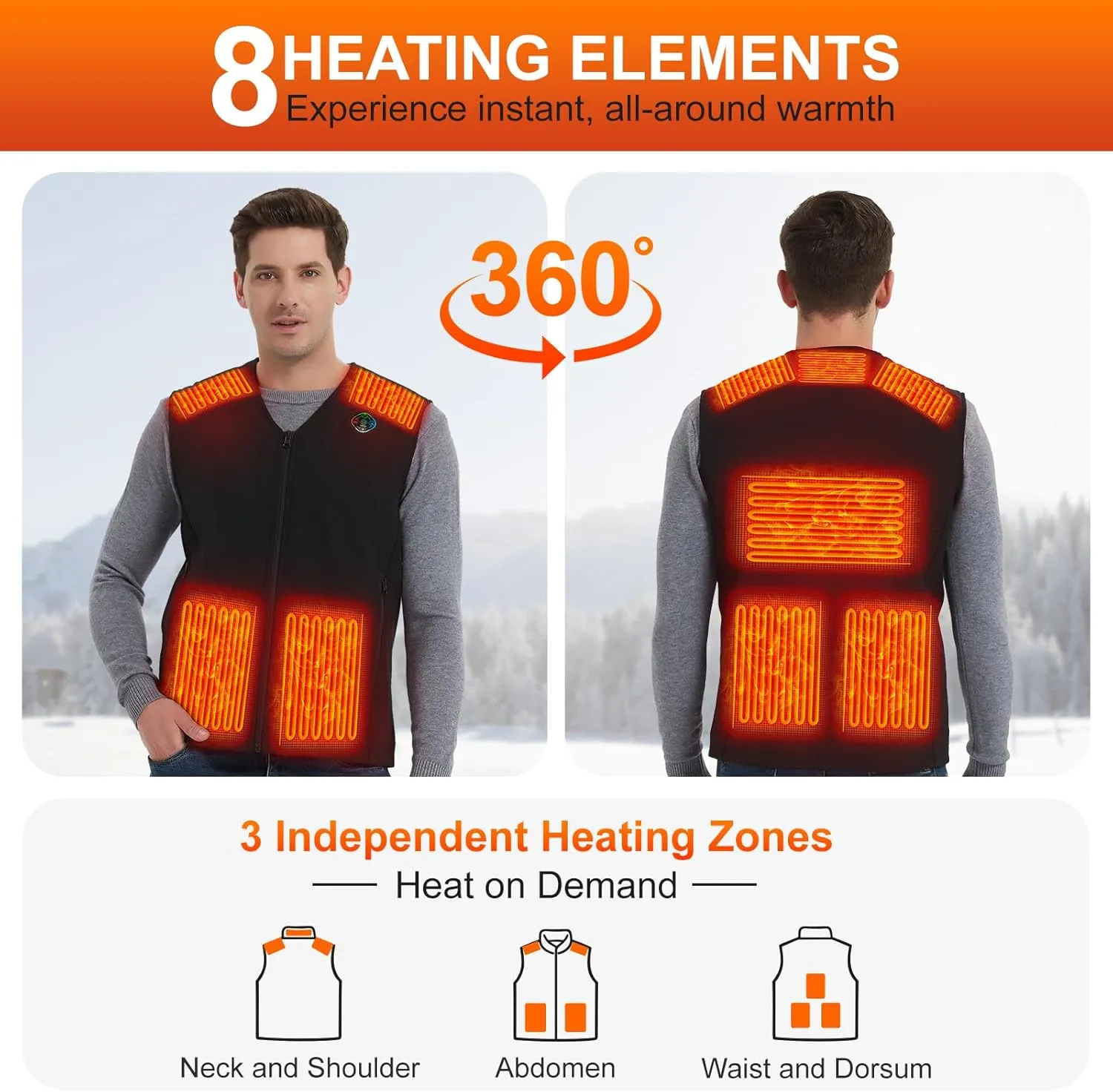 Heated Vest For Men With Battery Pack Included, Smart Controller With Light Out Design, Electric Mens Heated Jacket