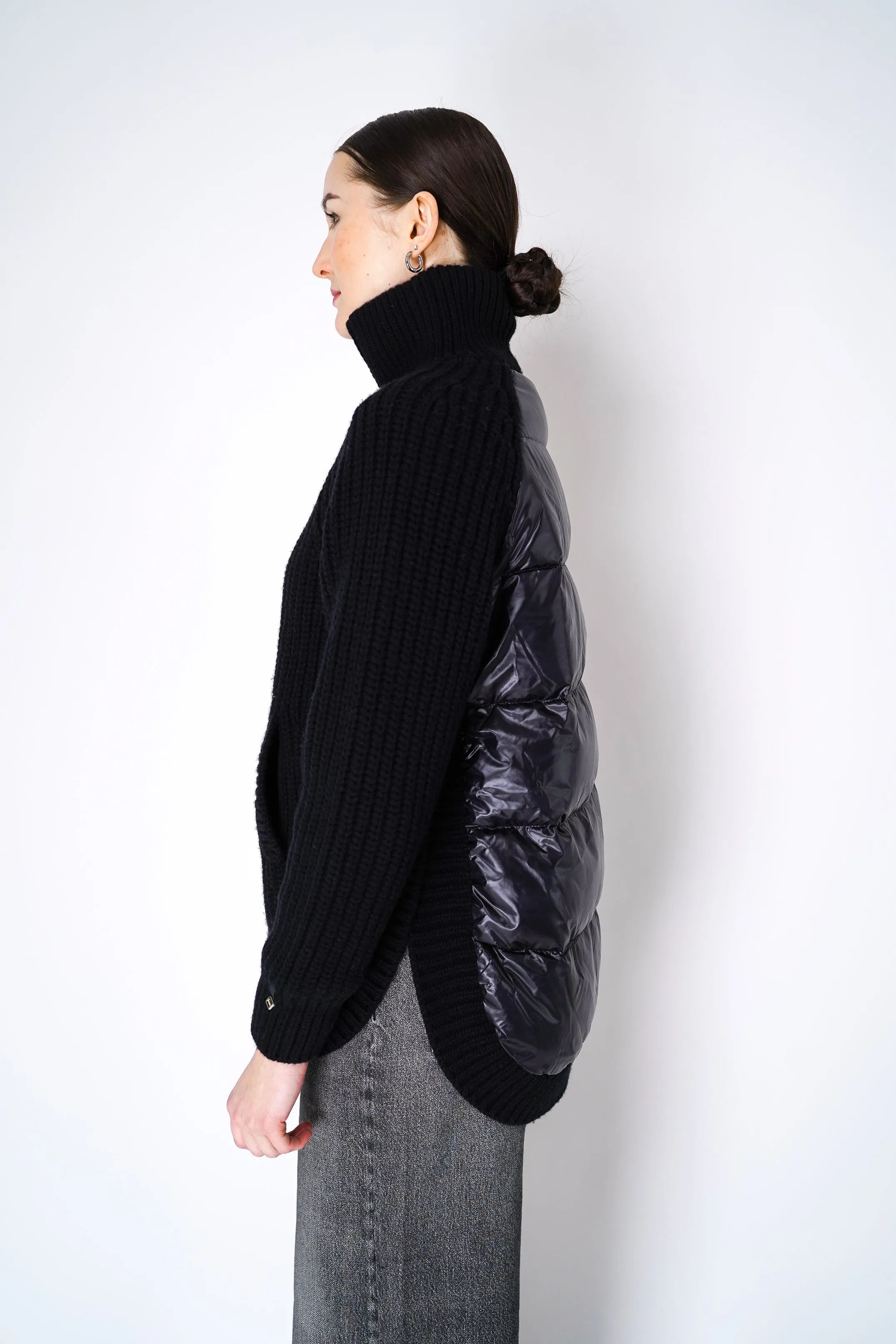 Herno Cable Knit Jacket with Insulated Back in Black
