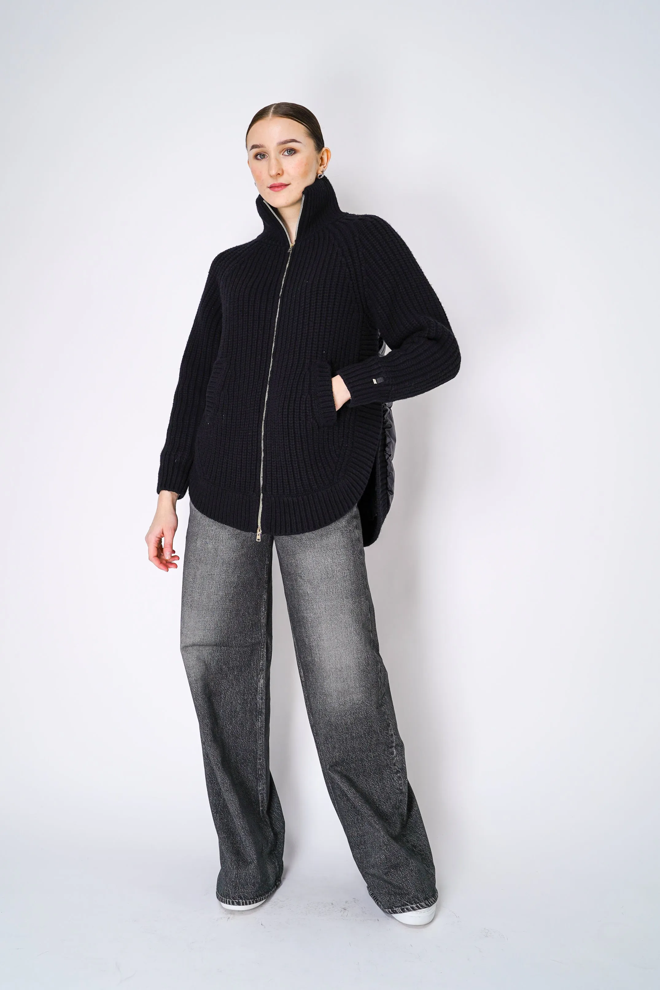 Herno Cable Knit Jacket with Insulated Back in Black