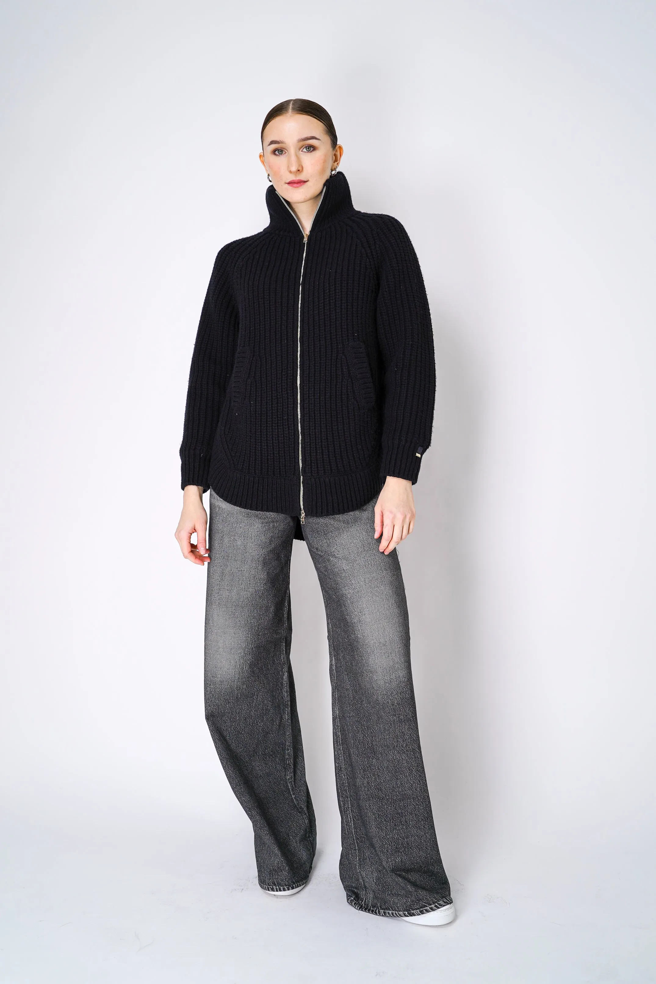 Herno Cable Knit Jacket with Insulated Back in Black
