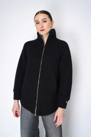 Herno Cable Knit Jacket with Insulated Back in Black