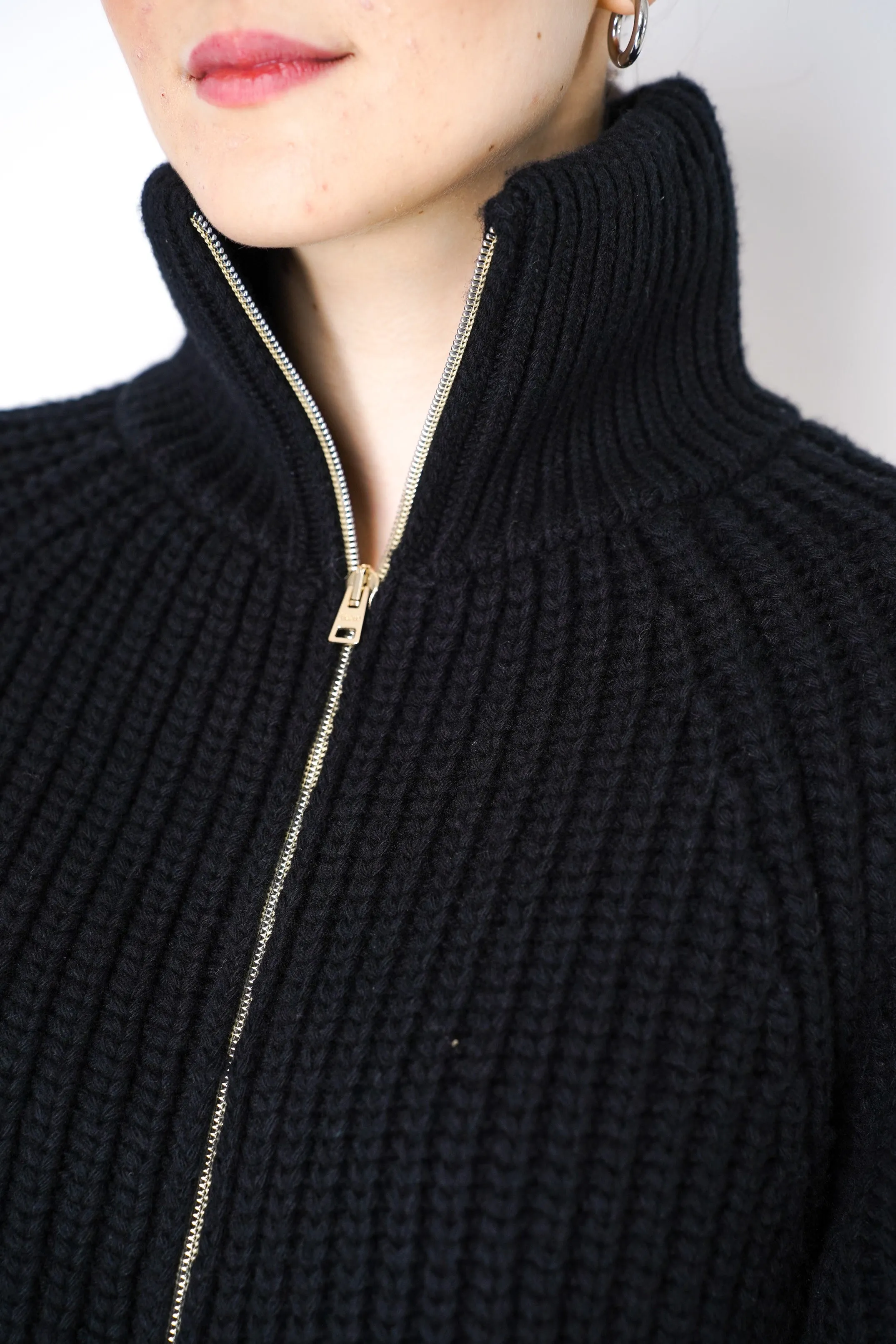 Herno Cable Knit Jacket with Insulated Back in Black
