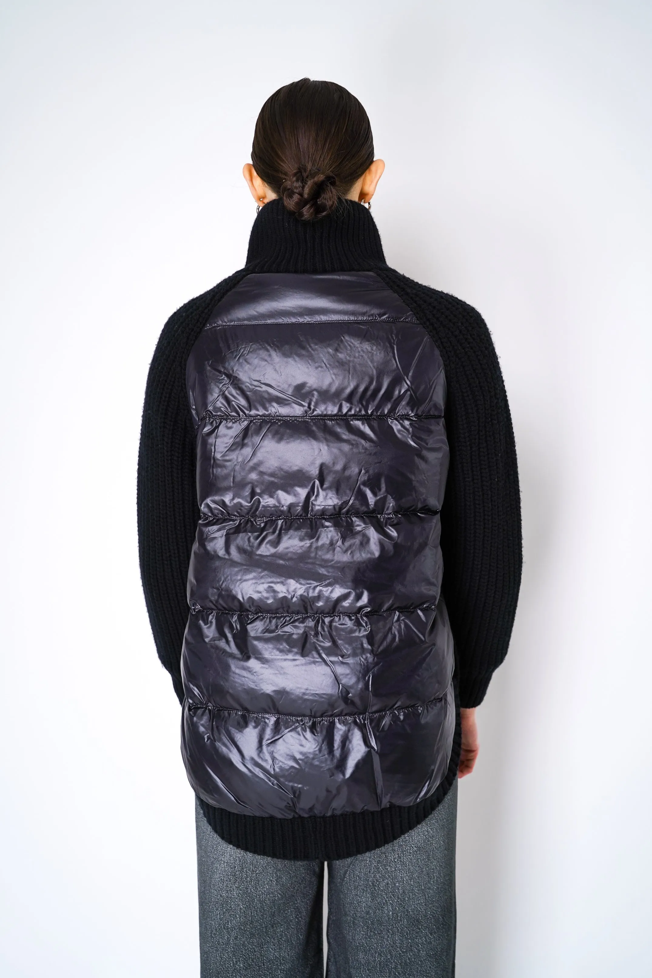 Herno Cable Knit Jacket with Insulated Back in Black