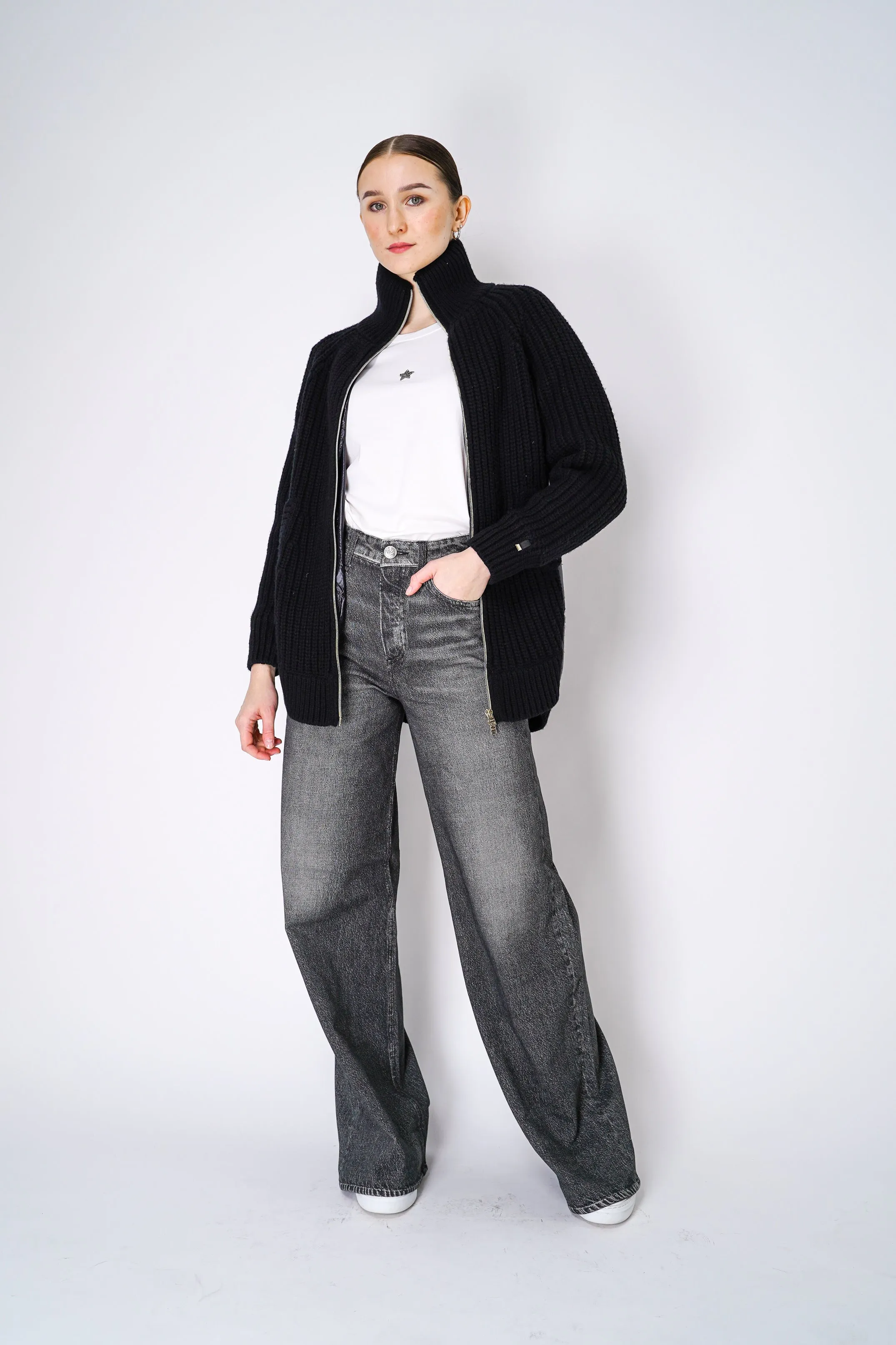 Herno Cable Knit Jacket with Insulated Back in Black