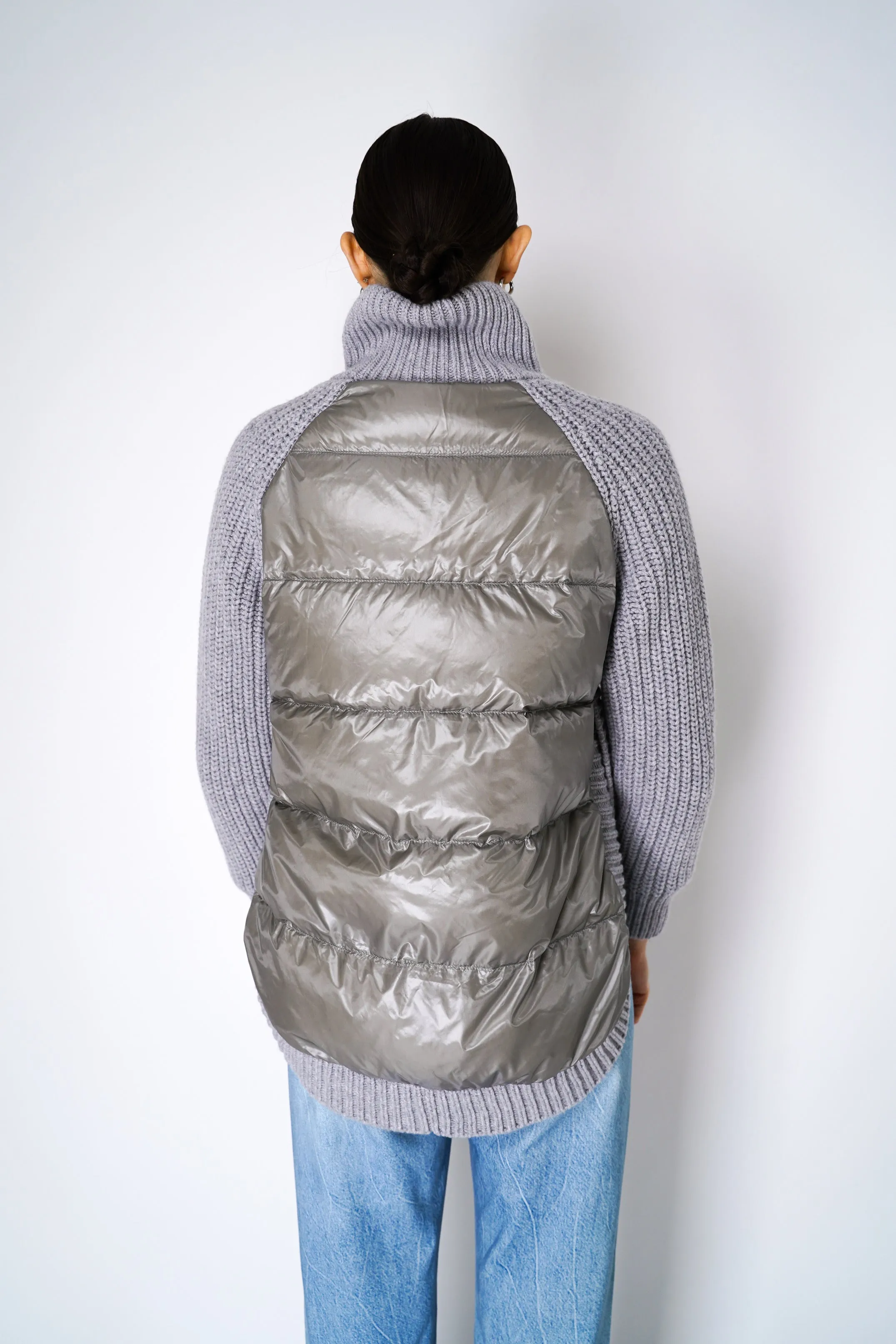 Herno Cable Knit Jacket with Insulated Back in Light Grey