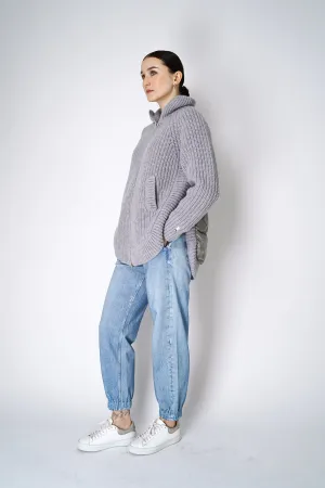 Herno Cable Knit Jacket with Insulated Back in Light Grey