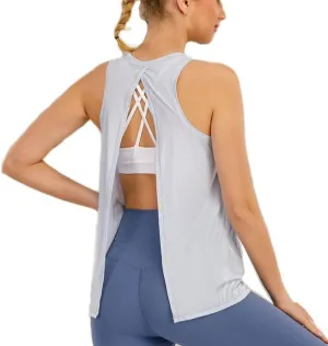 HSQMA Workout Tank Tops for Women Sleeveless Yoga Tops for Women, Quick Dry Fitness Gym T Shirt, Sleeveless Round Neck Loose Fit Yoga Tank Top (Color : Blue/, Size : S/)