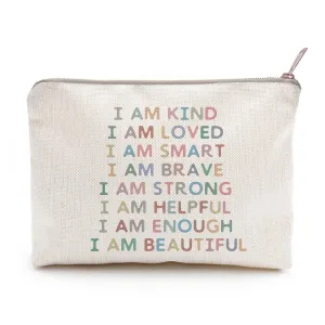 I Am Kind Smart Loved, Inspirational Sister Gift, Rainbow Affirmations Bag, Toiletry Bag, Kids School Gift, Kids Travel Bag, Women Toiletry Bag, Makeup Bag