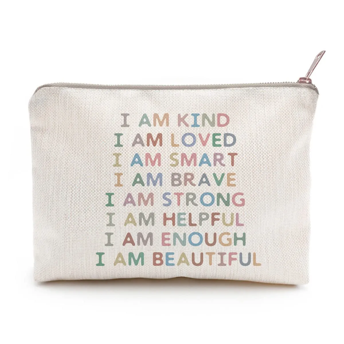 I Am Kind Smart Loved, Inspirational Sister Gift, Rainbow Affirmations Bag, Toiletry Bag, Kids School Gift, Kids Travel Bag, Women Toiletry Bag, Makeup Bag
