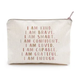 I Am Kind Smart Loved Makeup Case, Affirmations Makeup Bag For Girls, Women Pouch, Cute Affirmations Bag Gifts, Zip Pouch, Makeup Bag