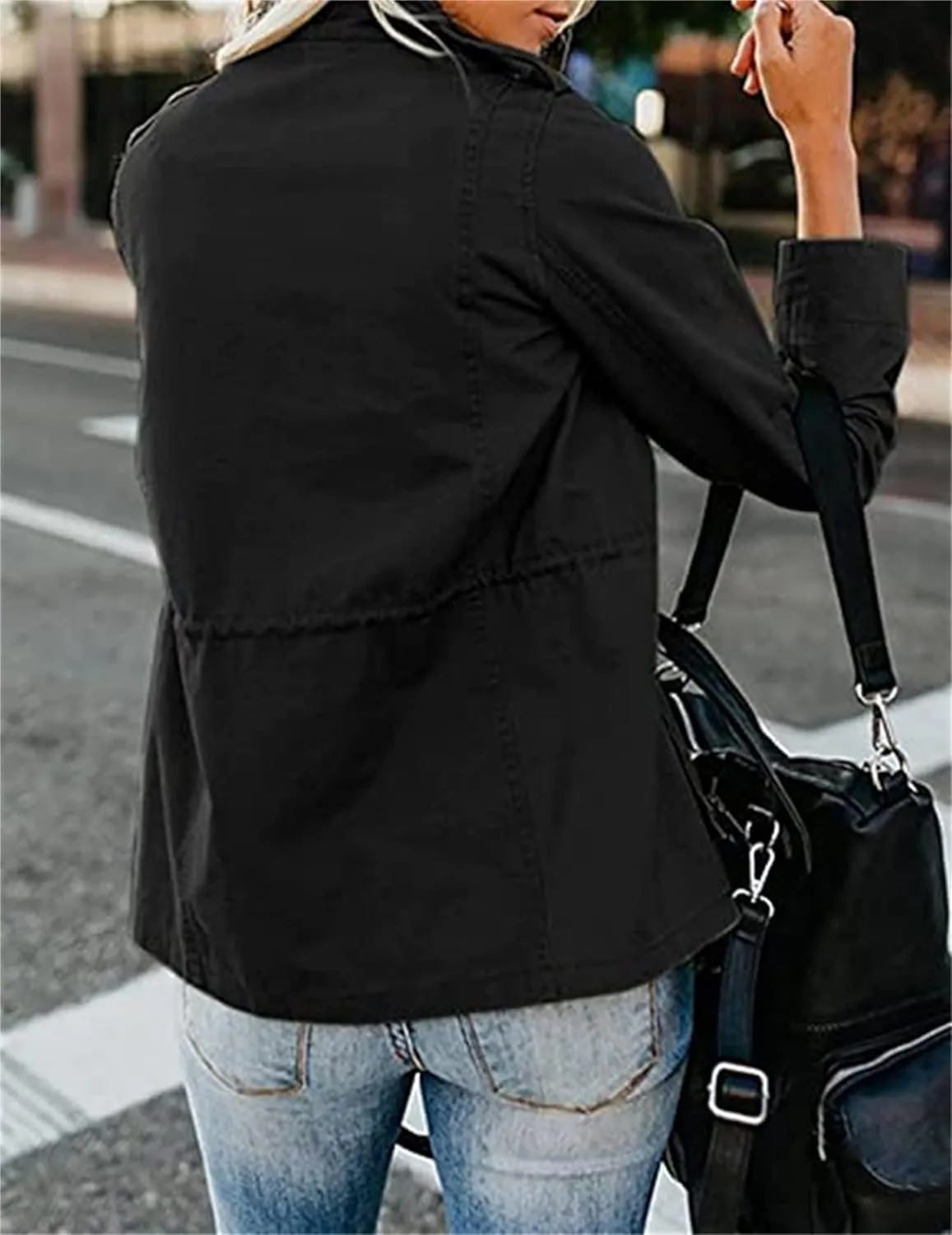 IVERIRMIN Women's Military Jacket Lightweight Zip Up Snap Buttons Utility Cargo Anorak with Pockets Safari Coat Outwear