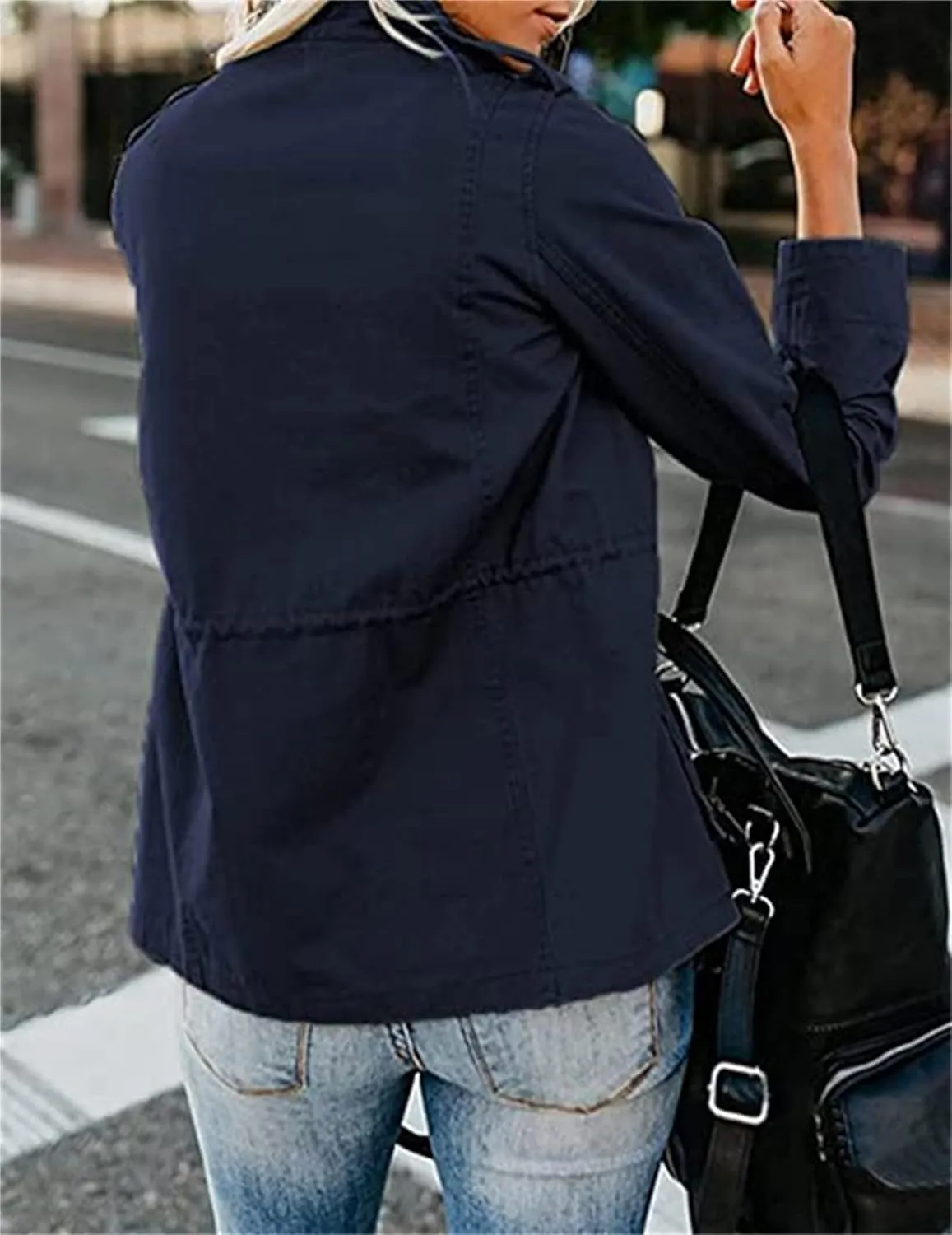 IVERIRMIN Women's Military Jacket Lightweight Zip Up Snap Buttons Utility Cargo Anorak with Pockets Safari Coat Outwear