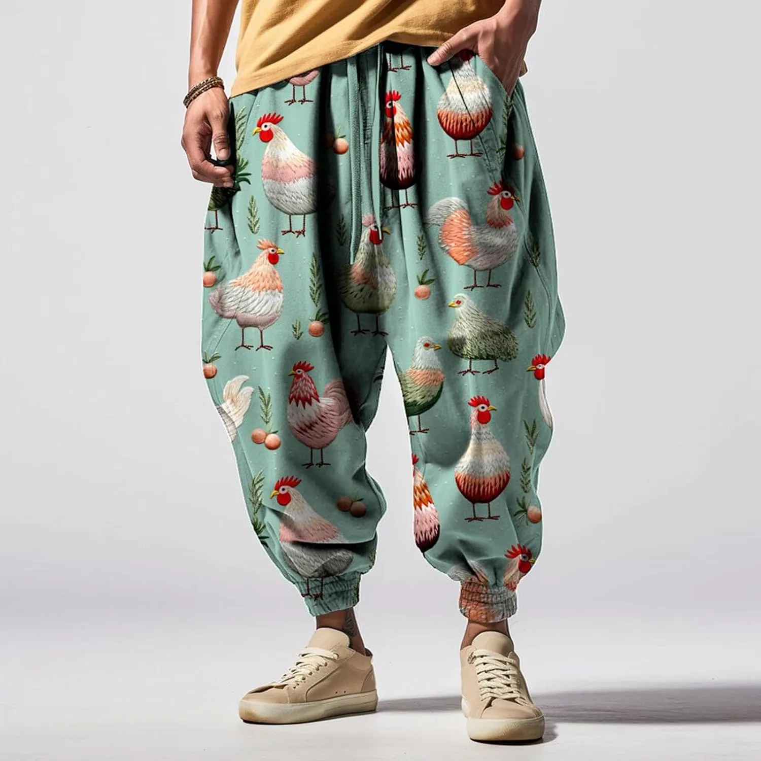 Japanese Drop Crotch Trousers Casual Drawstring Men Elastic Waist with Pockets Waist Men's Mens Hip Hop Harem Pants