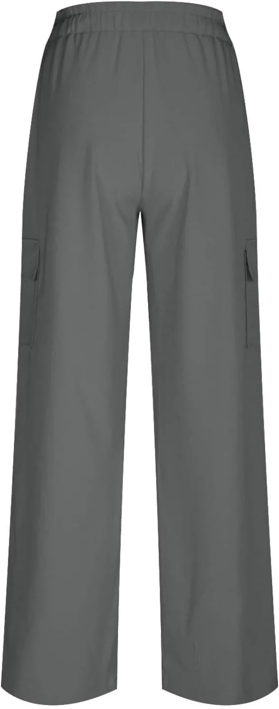 jovati High Waist Pants for Womens Linen Wide Leg Drawstring Waist Trousers Boho Business Casual Pants with Pockets