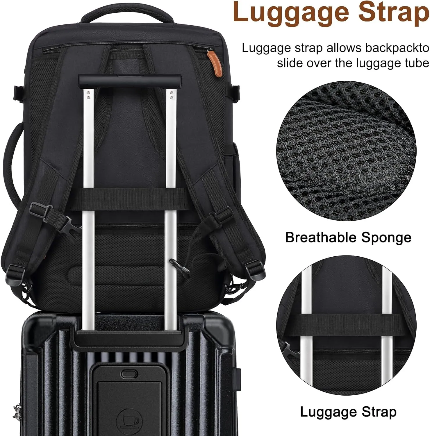 Joyway 20in Carry On Luggage with Cup Holder and USB Port, 25% Expandable Capacity, Smart Suitcase with Anti Slip Wheels and Backpack, Perfect for Men and Women 3 Piece Set Black