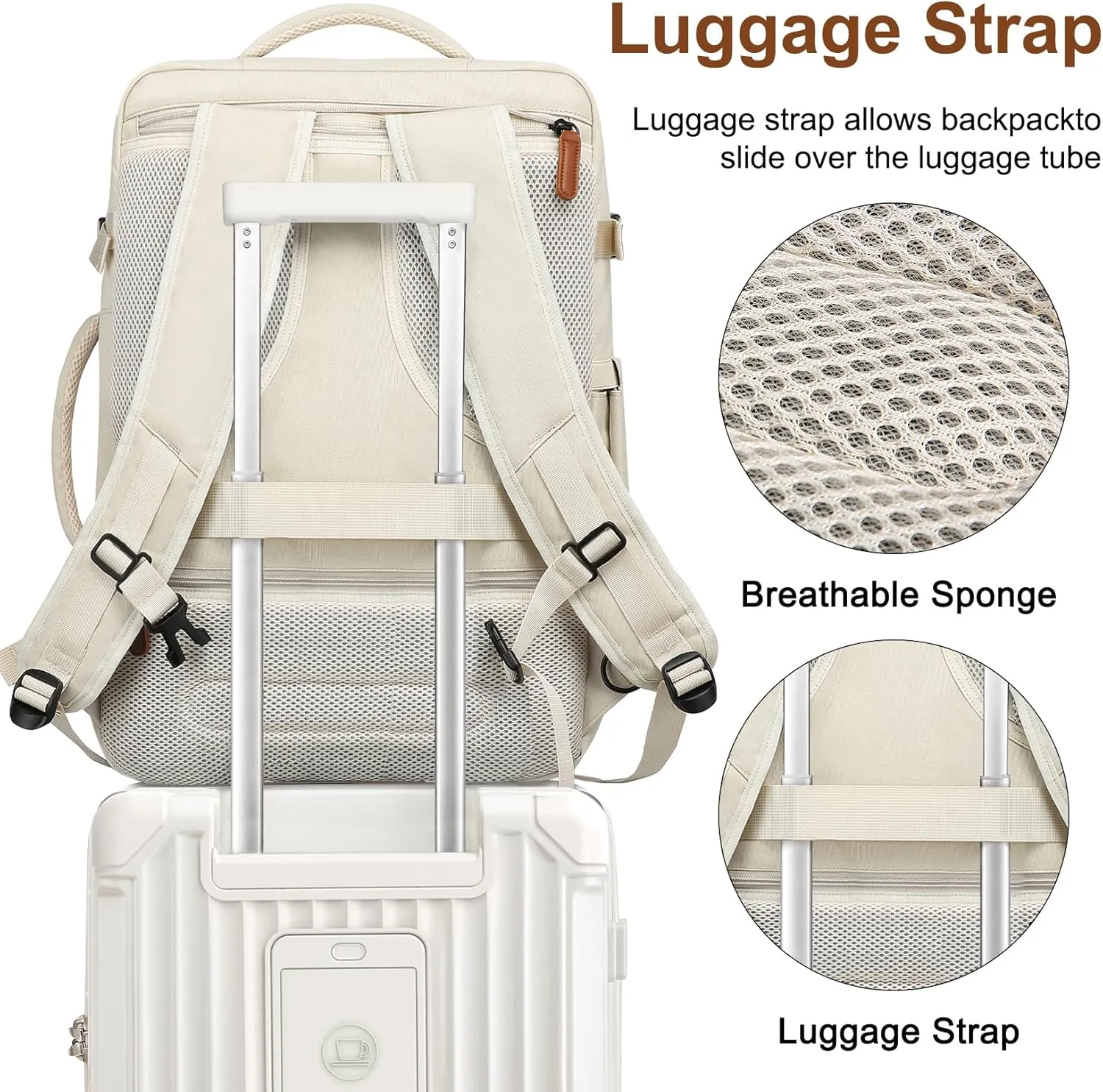 Joyway 20in Carry On Luggage with Cup Holder and USB Port, 25% Expandable Capacity, Smart Suitcase with Anti Slip Wheels and Backpack, Perfect for Men and Women 3 Piece Set White