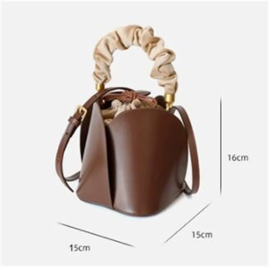 JSEIAJB Solid Color Handbag Bucket Bag Ladies Drawstring Shoulder Bag