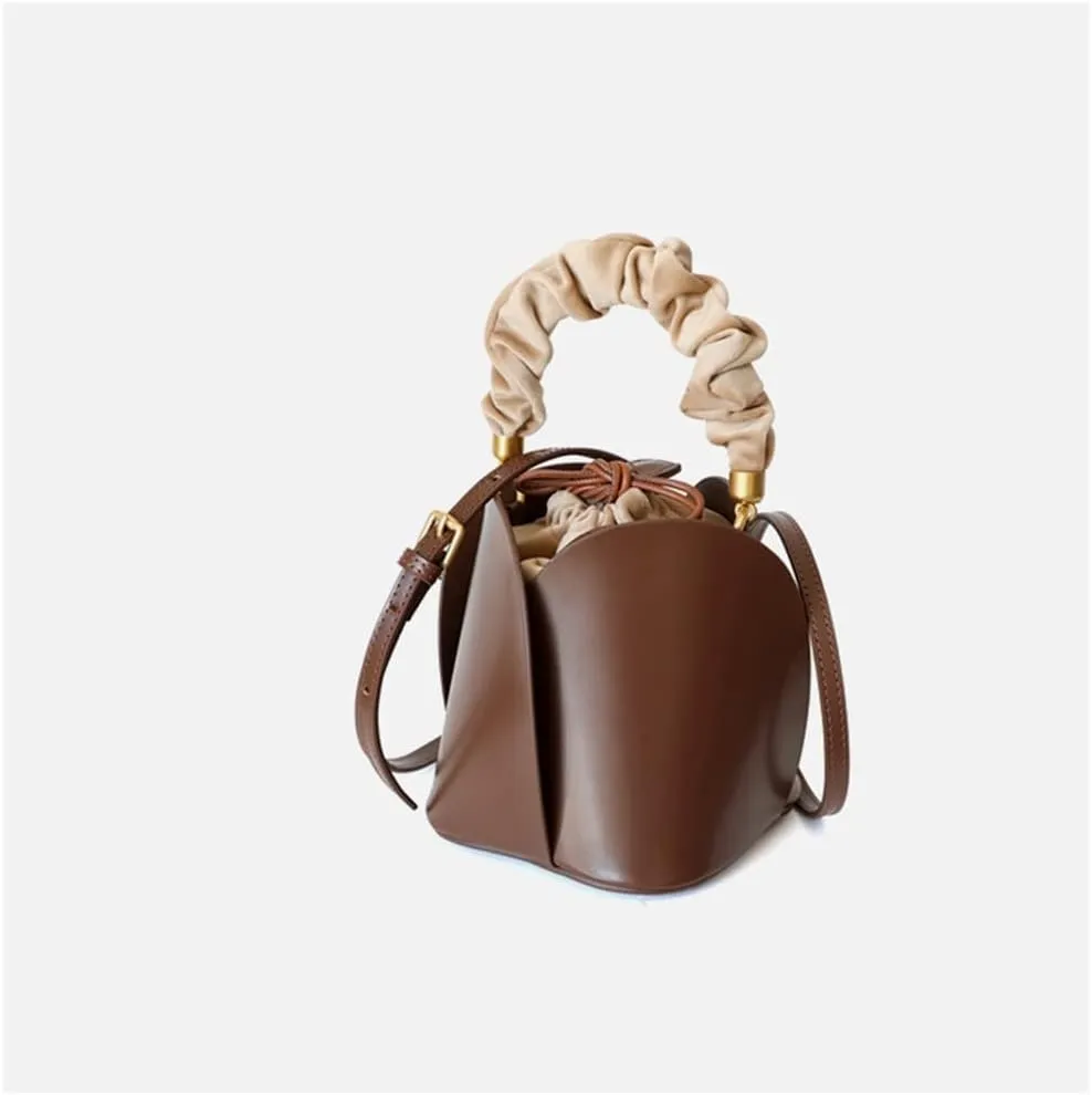 JSEIAJB Solid Color Handbag Bucket Bag Ladies Drawstring Shoulder Bag