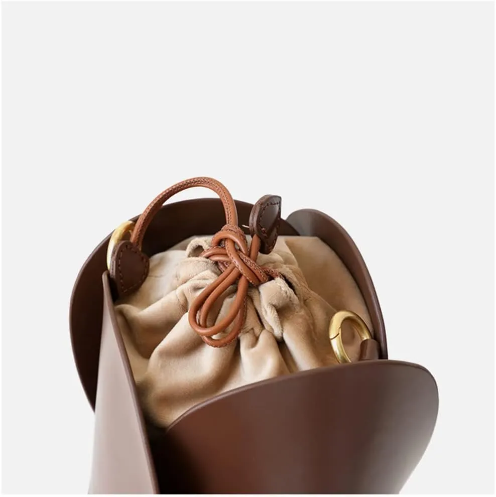JSEIAJB Solid Color Handbag Bucket Bag Ladies Drawstring Shoulder Bag