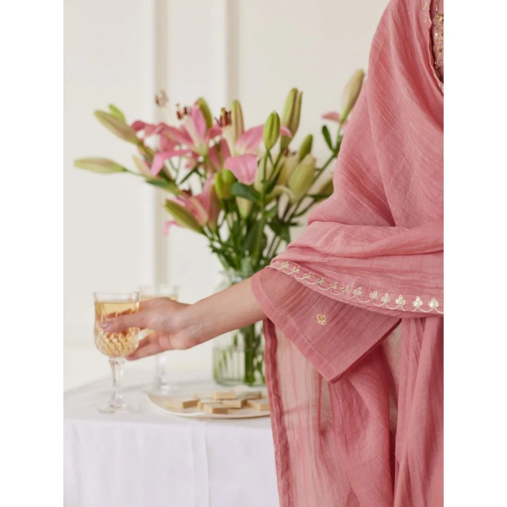 Juanita Mauve Handwoven Chanderi Kurta & Pant with Dupatta (Set of 3)