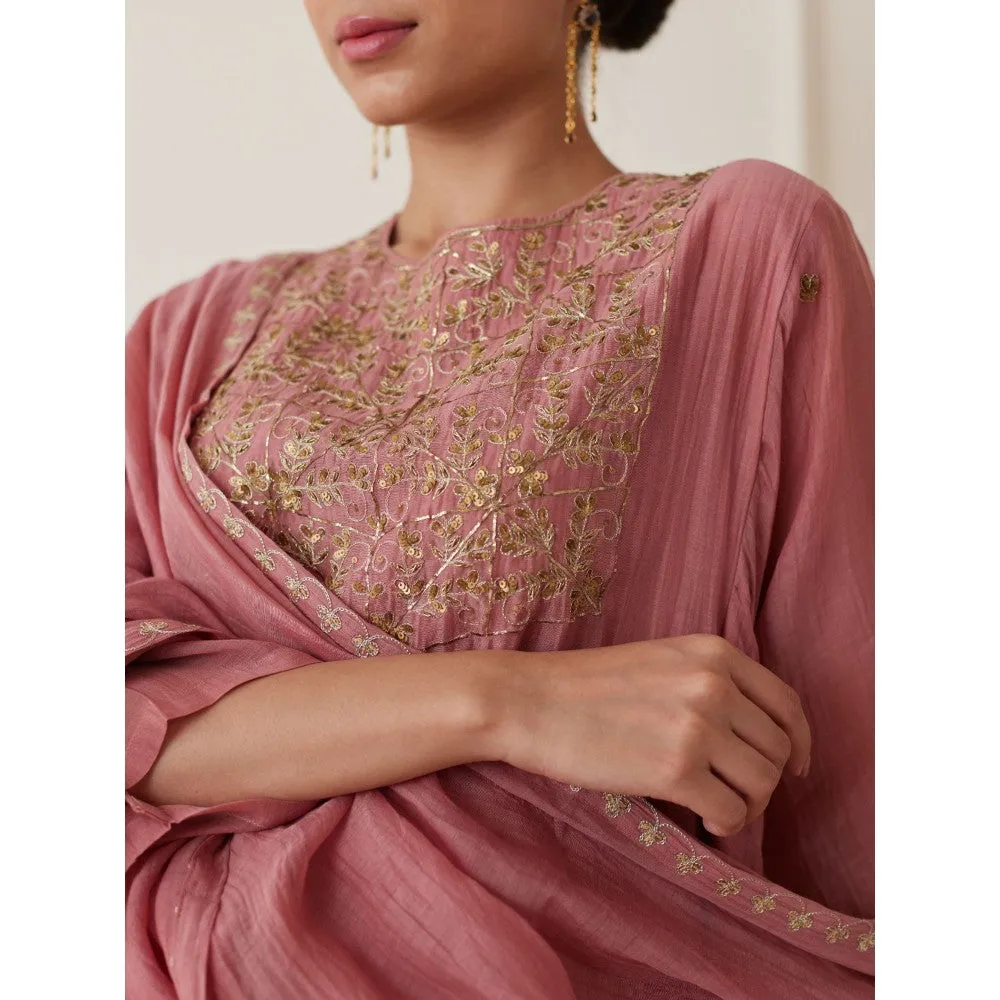 Juanita Mauve Handwoven Chanderi Kurta & Pant with Dupatta (Set of 3)