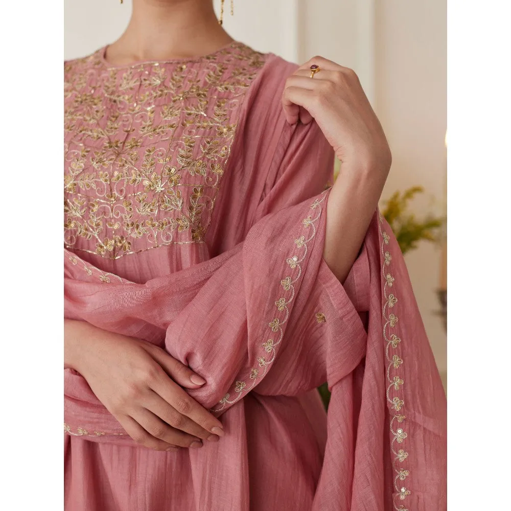 Juanita Mauve Handwoven Chanderi Kurta & Pant with Dupatta (Set of 3)