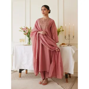 Juanita Mauve Handwoven Chanderi Kurta & Pant with Dupatta (Set of 3)