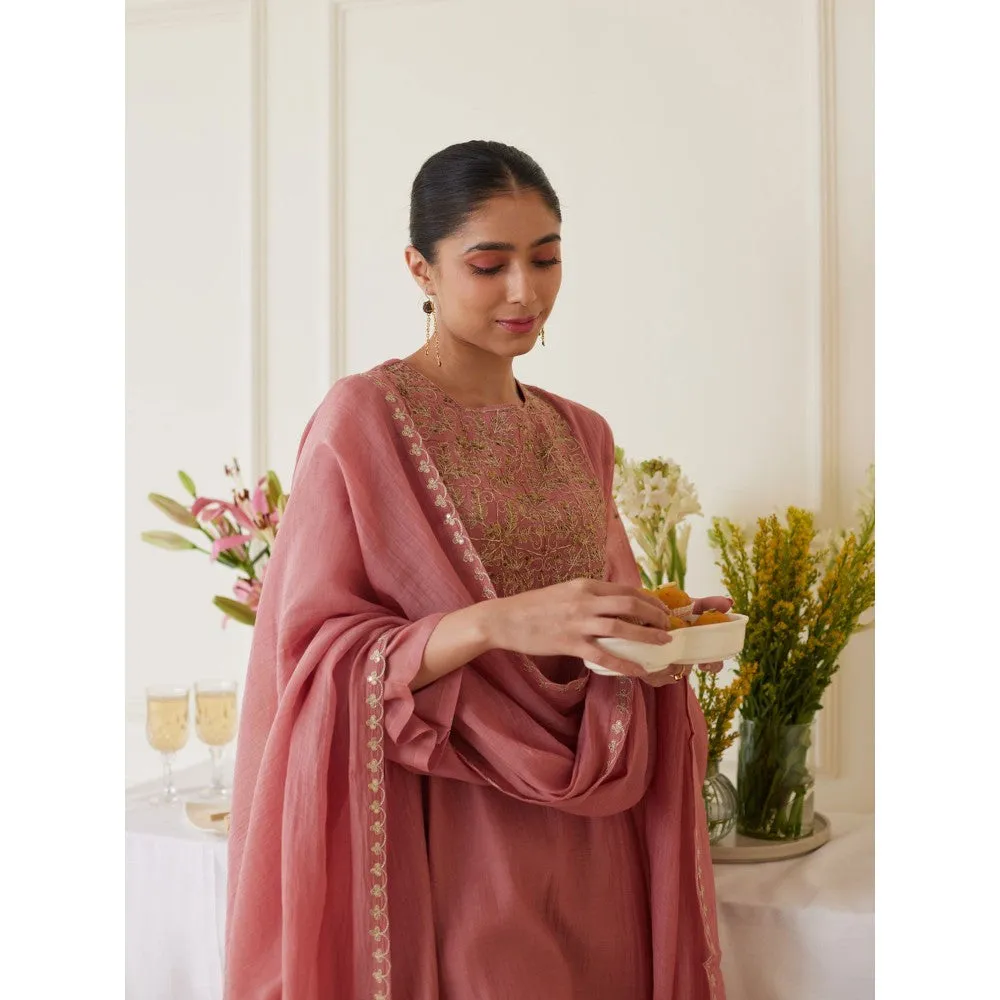 Juanita Mauve Handwoven Chanderi Kurta & Pant with Dupatta (Set of 3)